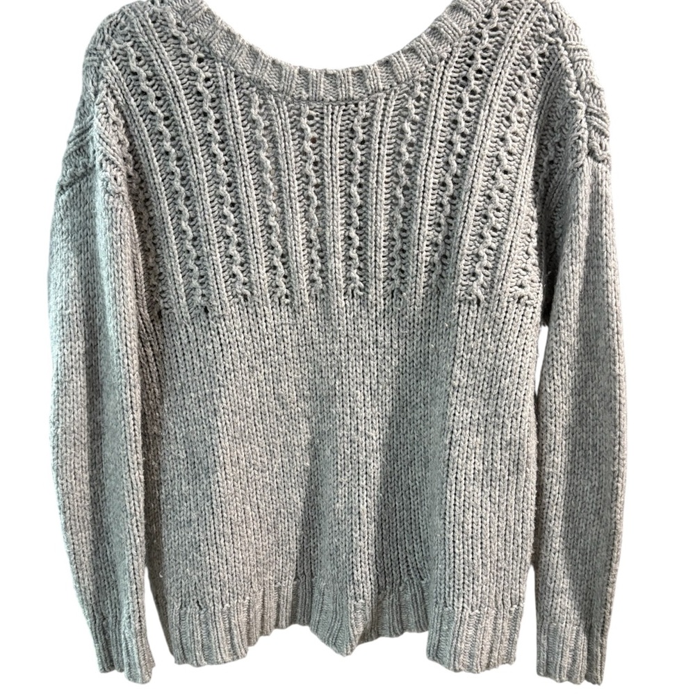 Aerie Gray Chunky Open Back Tie Wool Alpaca‎ Blend Sweater Small Boho Cozy